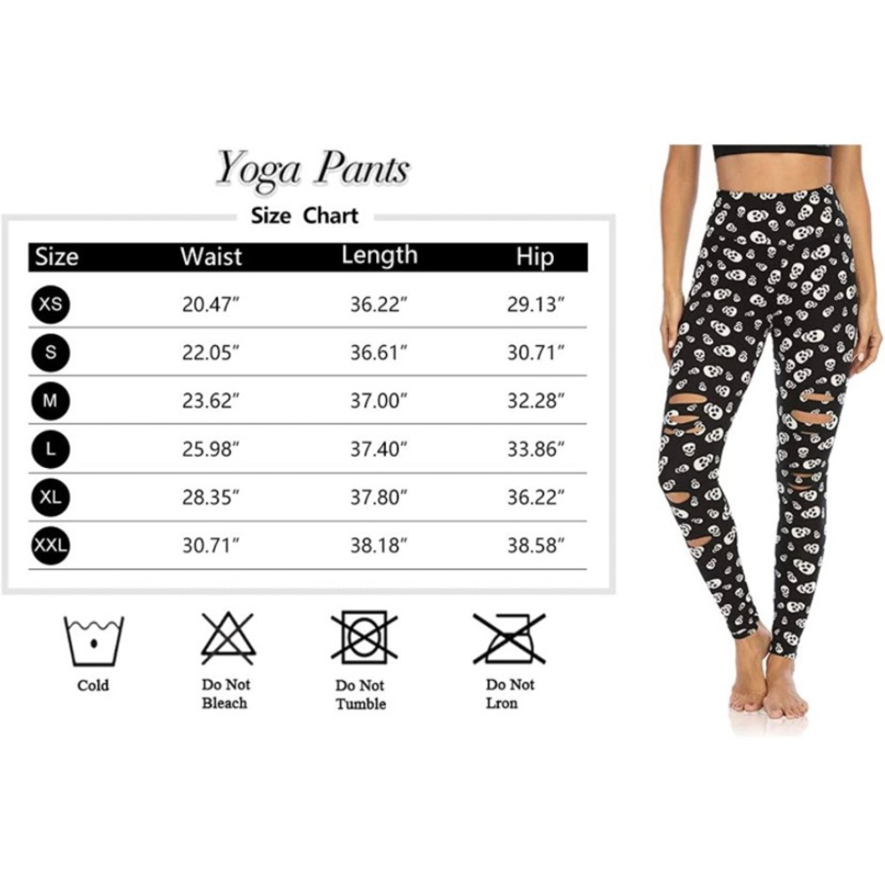 Skull Print High Waist Yoga Pants Tummy Control Cutout Skinny Leggings - XL - Picture 3 of 3